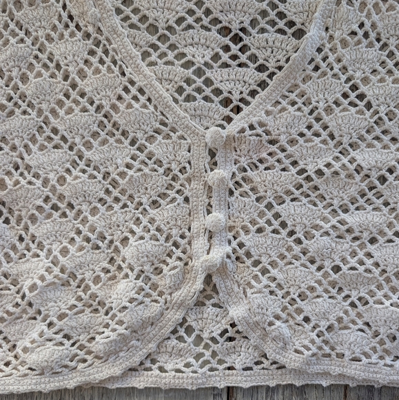 Handmade Crochet Cropped Cardigan White Women's Small - Picture 3 of 6